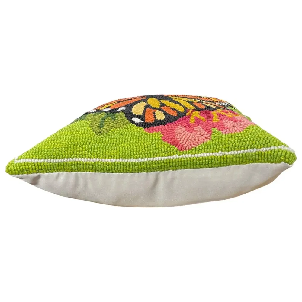 Plow & Hearth Monarch Butterfly Hooked Pillow Floral Outdoor 18x18
